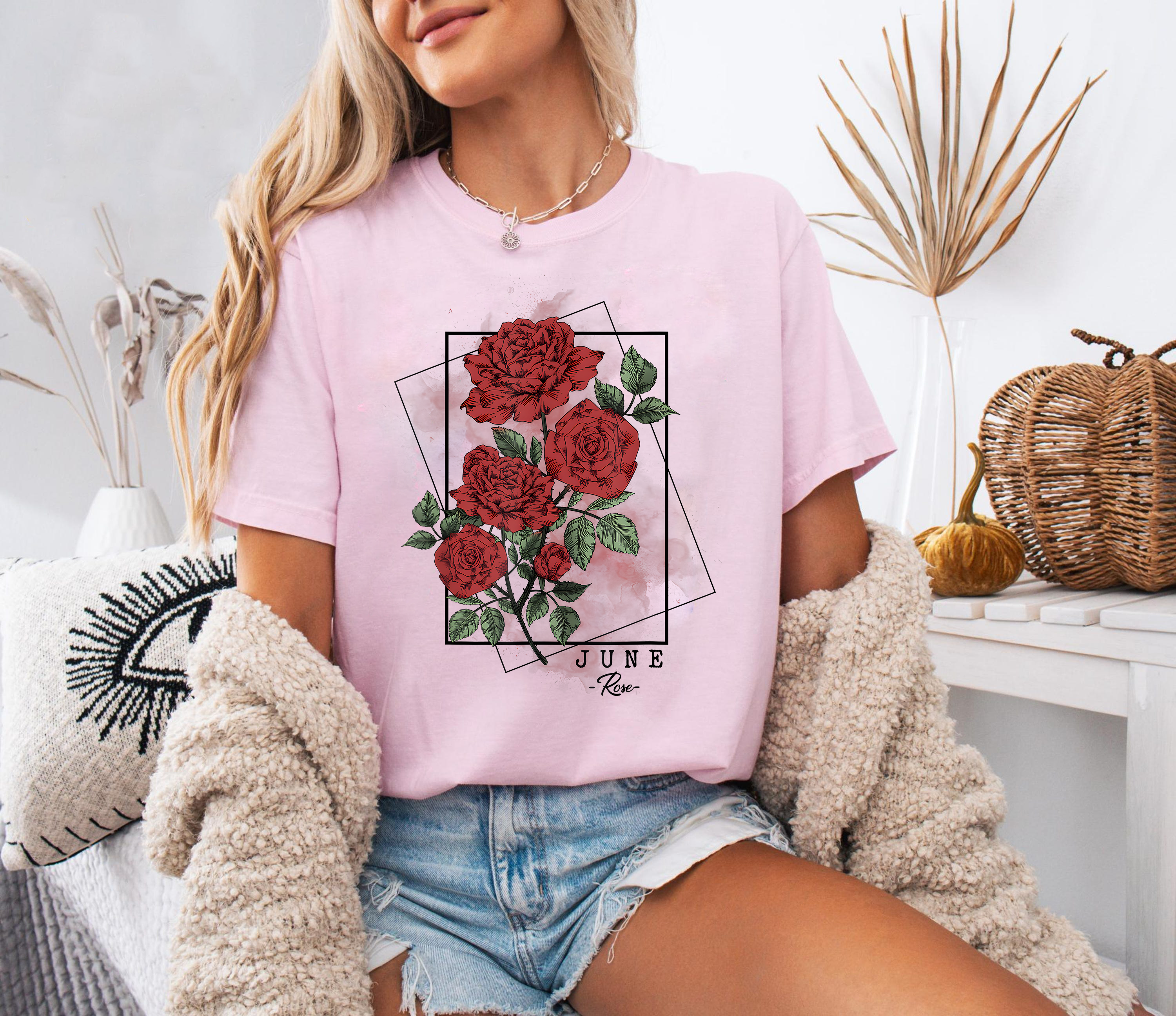 Rose Flower Shirt, June Birth Month Shirt, Red Rose Graphic Tee, Floral Botanical T-Shirt, Birthday Gift For Women