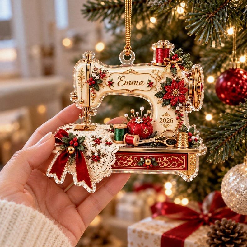 Personalized Sewing Machine Ornament, Custom Name Quilter Gift, Acrylic Christmas Keepsake ACRYLICOR23