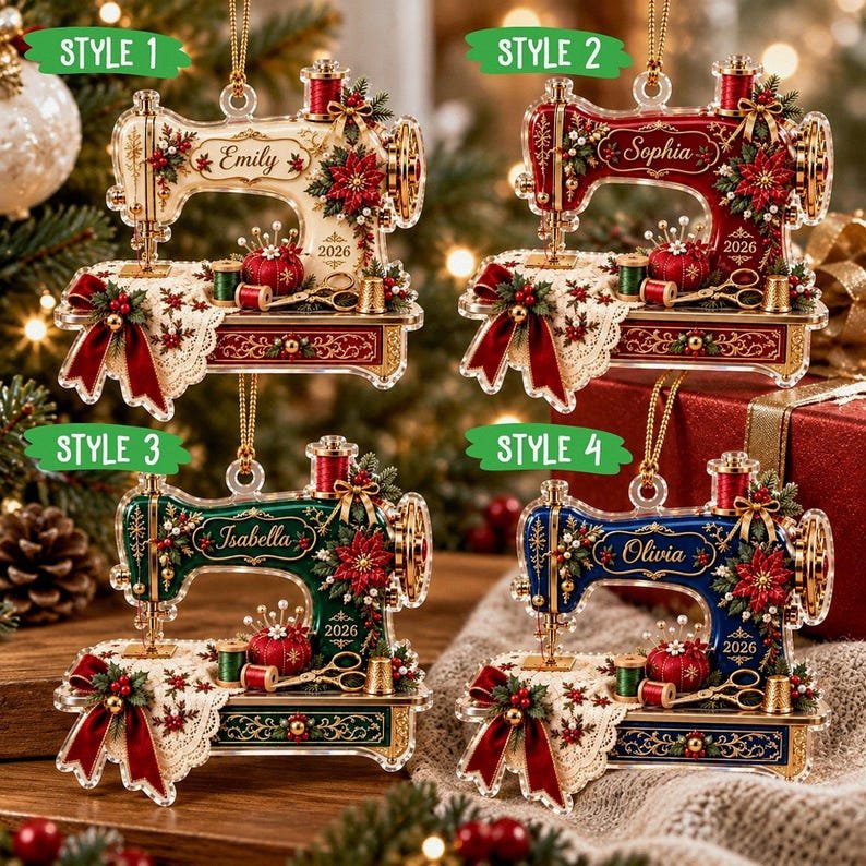 Personalized Sewing Machine Ornament, Custom Name Quilter Gift, Acrylic Christmas Keepsake ACRYLICOR23