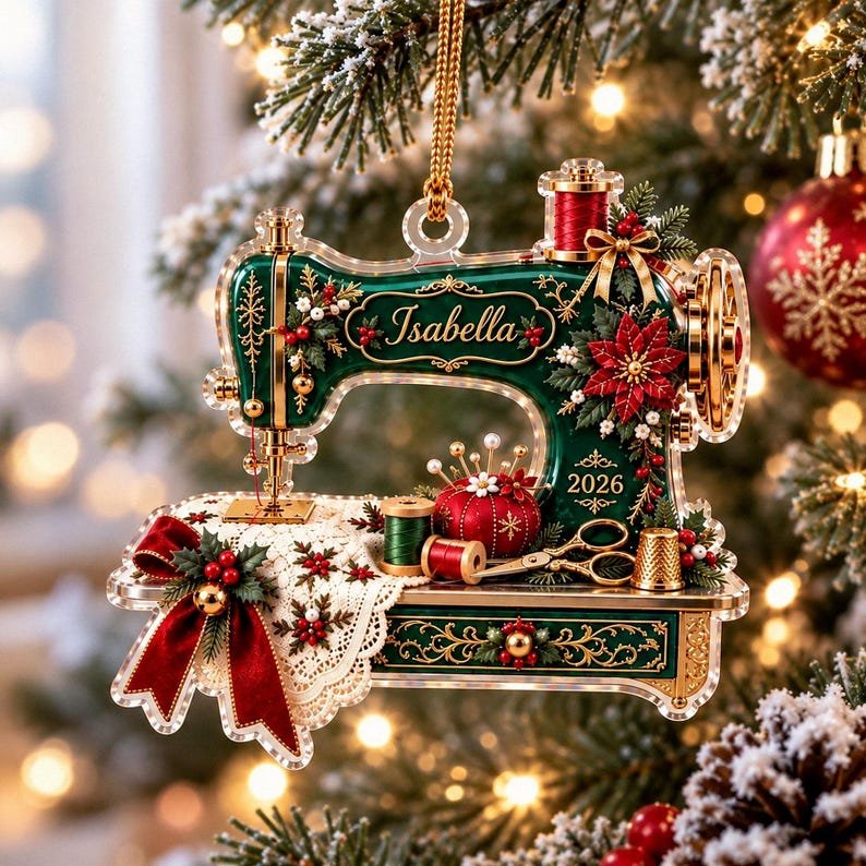 Personalized Sewing Machine Ornament, Custom Name Quilter Gift, Acrylic Christmas Keepsake ACRYLICOR23