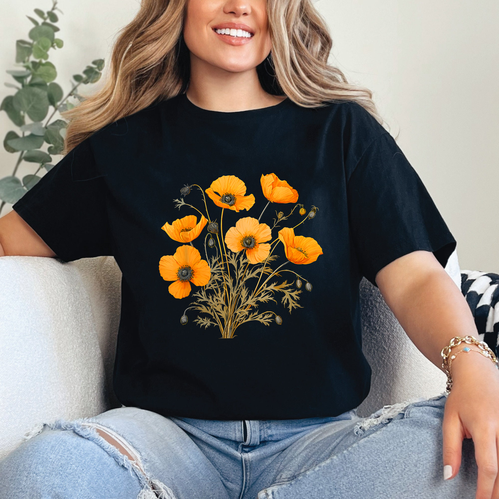 Vintage Poppy Shirt, Red Wildflower Graphic Tee, Botanical Illustration T-Shirt, Floral Aesthetic Top, Retro Nature Shirt