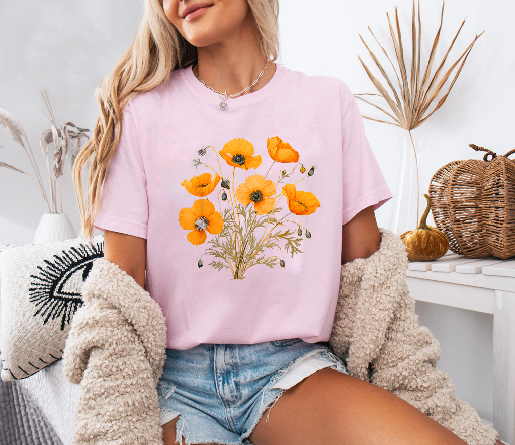Vintage Poppy Shirt, Red Wildflower Graphic Tee, Botanical Illustration T-Shirt, Floral Aesthetic Top, Retro Nature Shirt