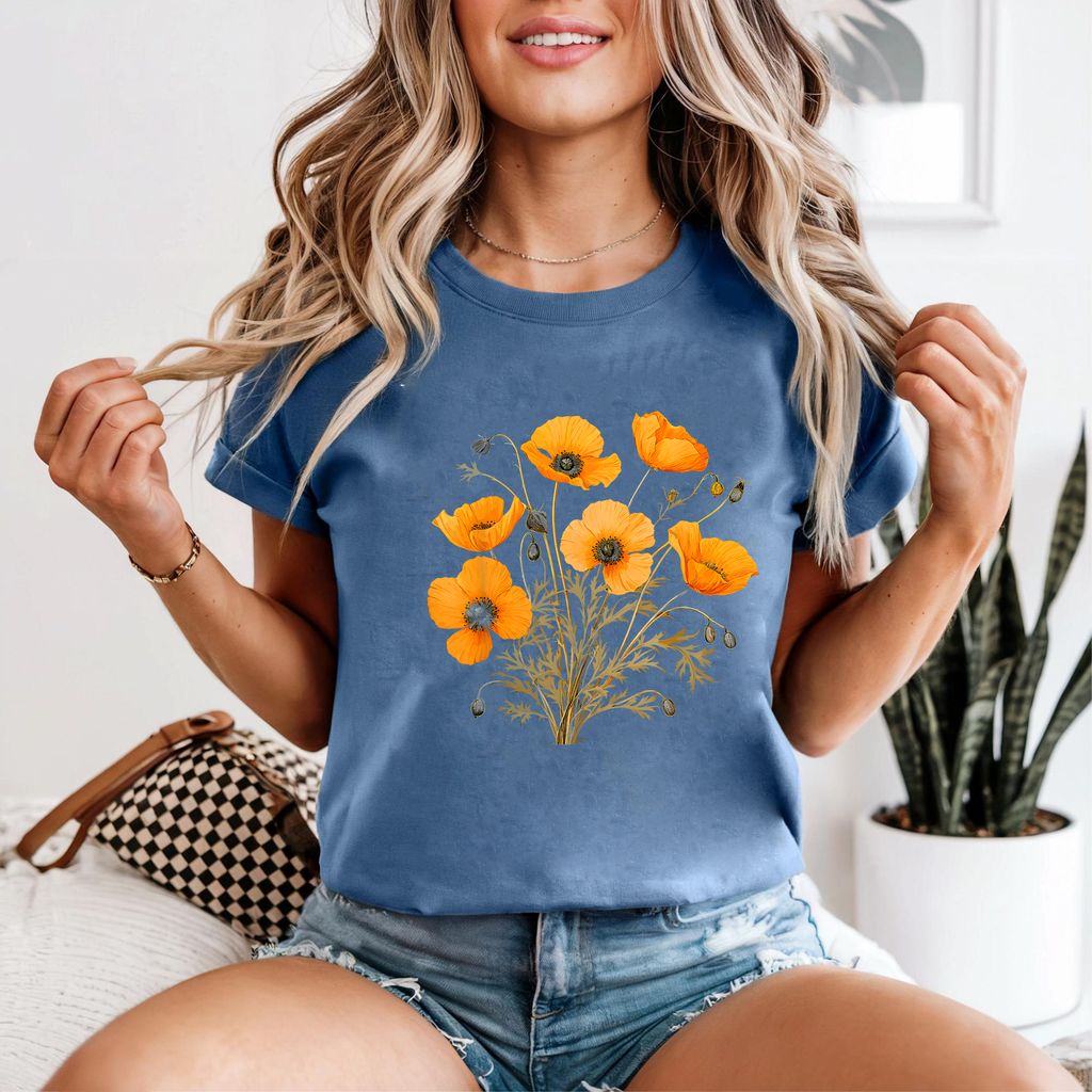 Vintage Poppy Shirt, Red Wildflower Graphic Tee, Botanical Illustration T-Shirt, Floral Aesthetic Top, Retro Nature Shirt
