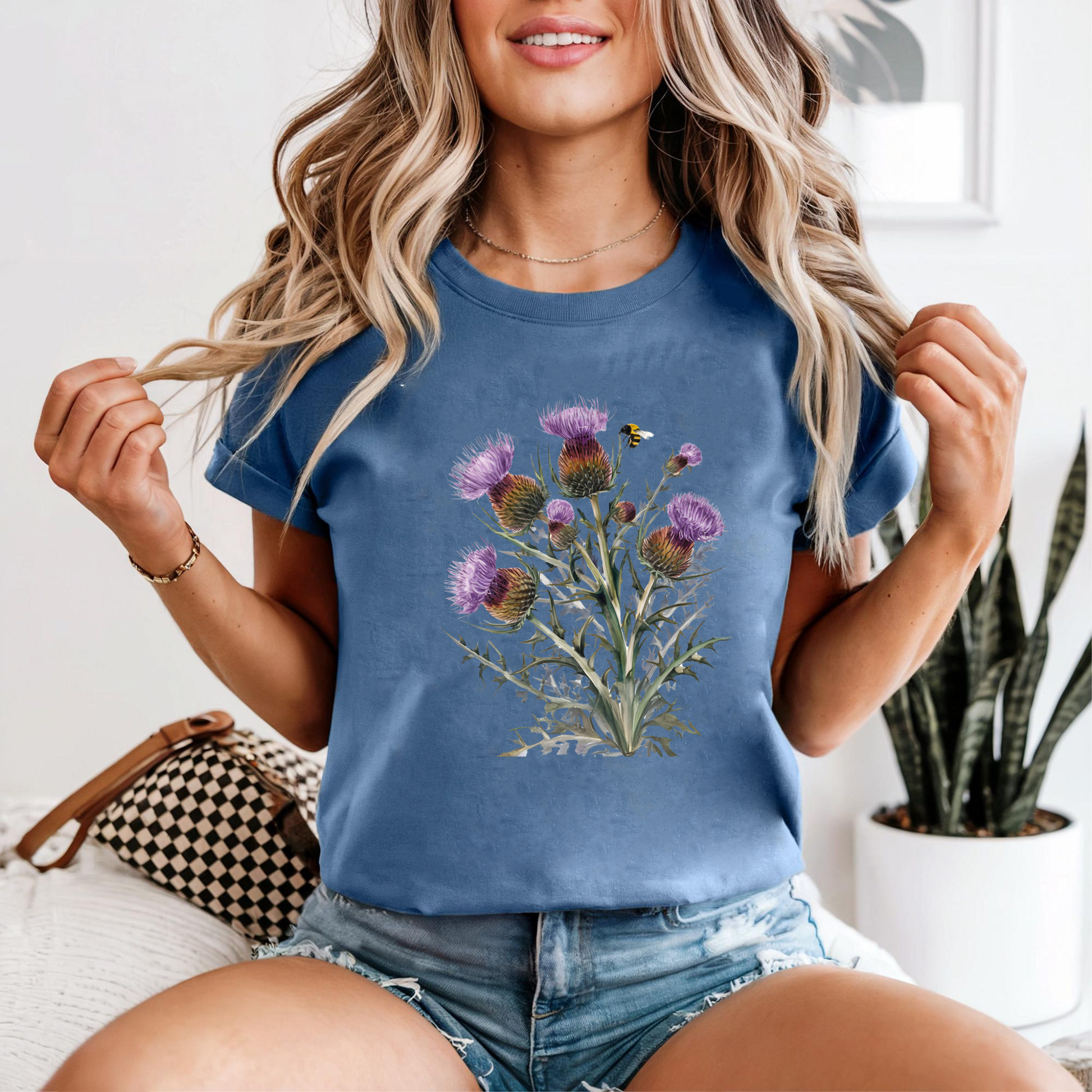 Vintage Thistle Shirt, Botanical Wildflower Tee, Scottish Flower Graphic T-Shirt, Retro Nature Top, Aesthetic Floral Shirt