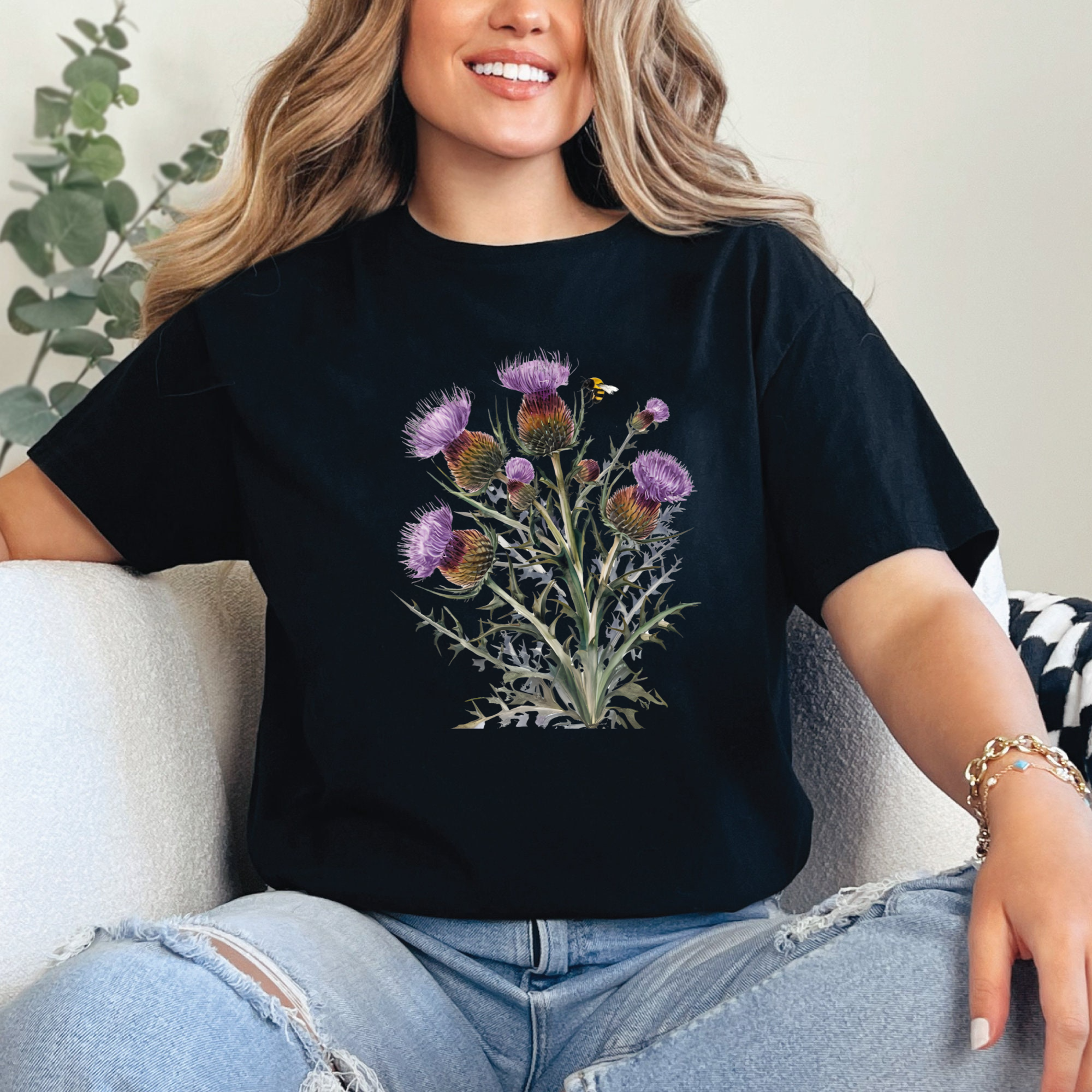 Vintage Thistle Shirt, Botanical Wildflower Tee, Scottish Flower Graphic T-Shirt, Retro Nature Top, Aesthetic Floral Shirt