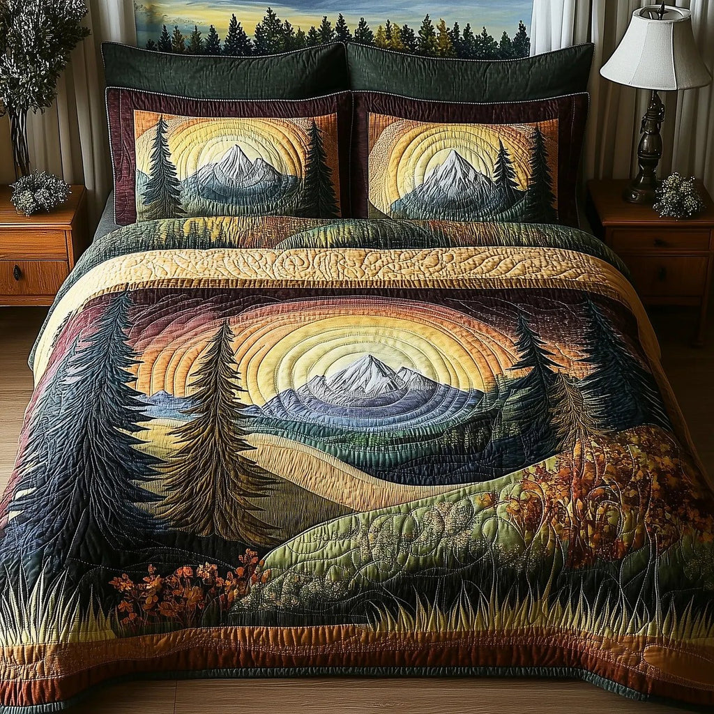 Harmony Vibe Quilted Bedding Set, Fantasy Floral Bedspread with Pillowcases, Festive Winter Bedroom Decor, Bedding Decor PTBED57