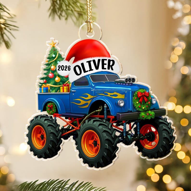 Personalized Monster Truck Christmas Ornament with Name, Kids Boy Xmas Gifts, 2026 Ornament, Christmas Gift for Nephew Son Grandson ACRYLICOR25