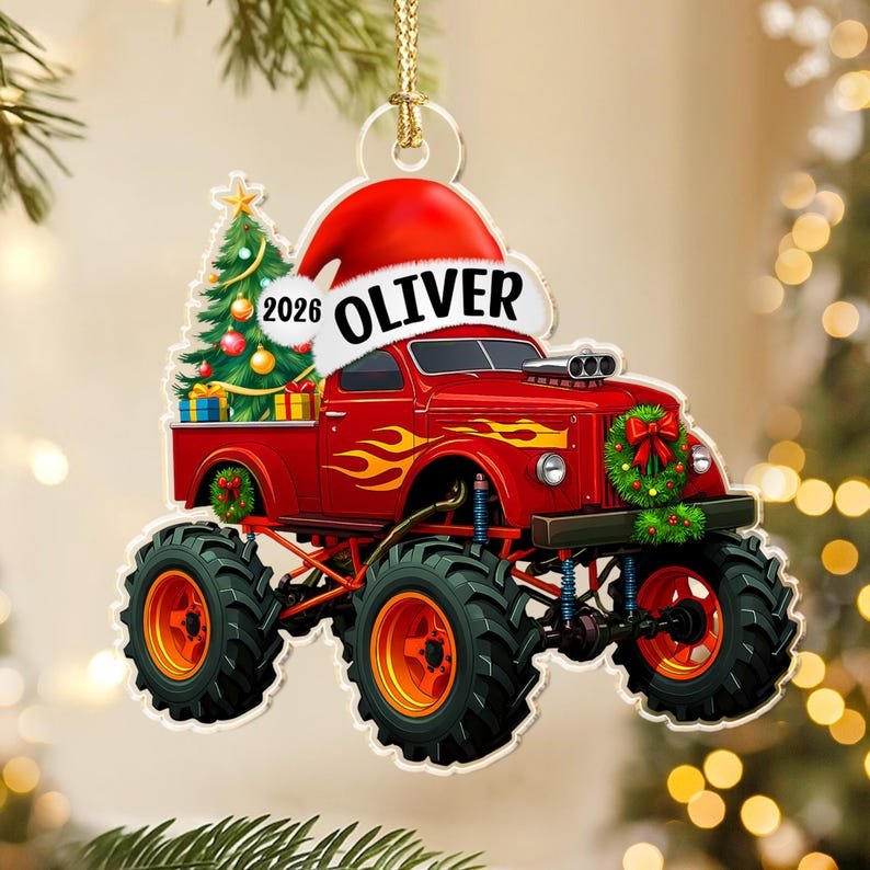 Personalized Monster Truck Christmas Ornament with Name, Kids Boy Xmas Gifts, 2026 Ornament, Christmas Gift for Nephew Son Grandson ACRYLICOR25