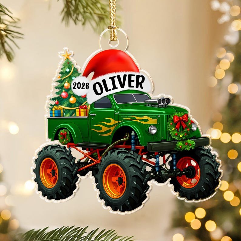 Personalized Monster Truck Christmas Ornament with Name, Kids Boy Xmas Gifts, 2026 Ornament, Christmas Gift for Nephew Son Grandson ACRYLICOR25