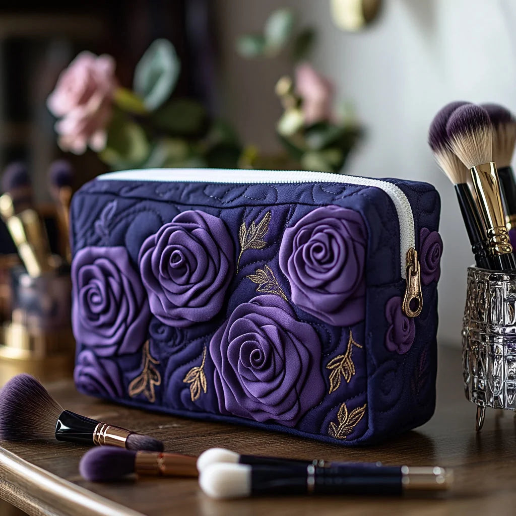 Quilted Farmhouse Chicken Makeup Bag, Rustic Rooster & Hen Cosmetic Pouch, Country Floral Travel Toiletry Organizer – QMBPETAL27