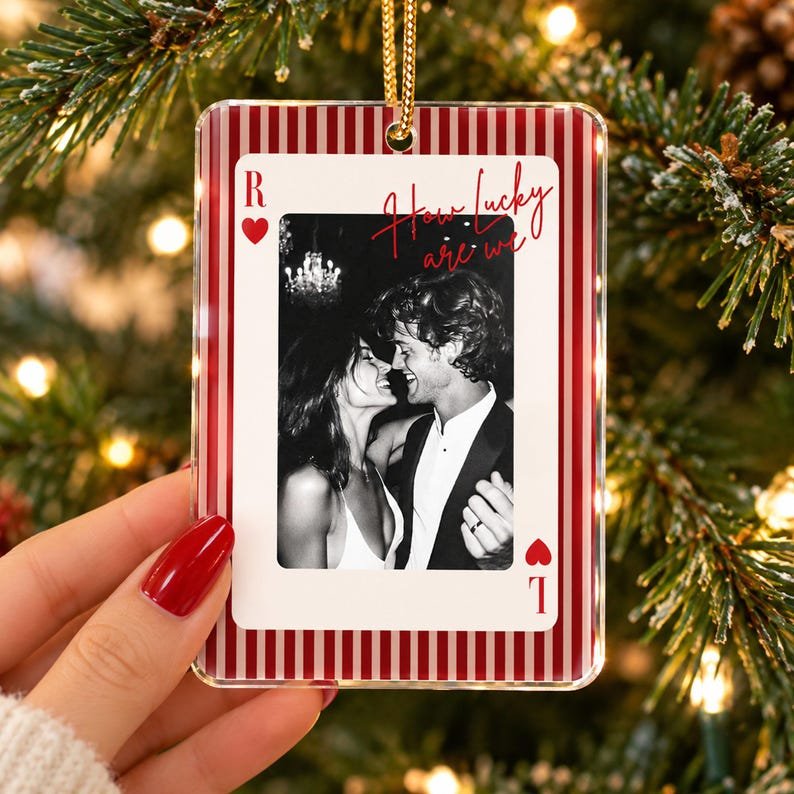 Personalized Striped Playing Card Couple Photo Ornament, Anniversary Gift, How Lucky We Are, Gifts for Boyfriend, Husband ACRYLICOR26