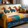Personalized Dachshund Pattern Quilted Sofa Cover, Dachshund Sofa Cover, Patchwork Couch Throw, Sofa Protector, Holiday Sofa Decor QUILTSOFA22