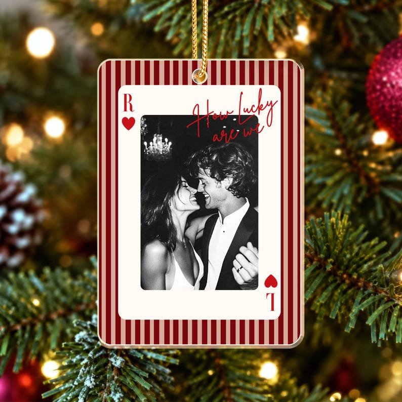 Personalized Striped Playing Card Couple Photo Ornament, Anniversary Gift, How Lucky We Are, Gifts for Boyfriend, Husband ACRYLICOR26