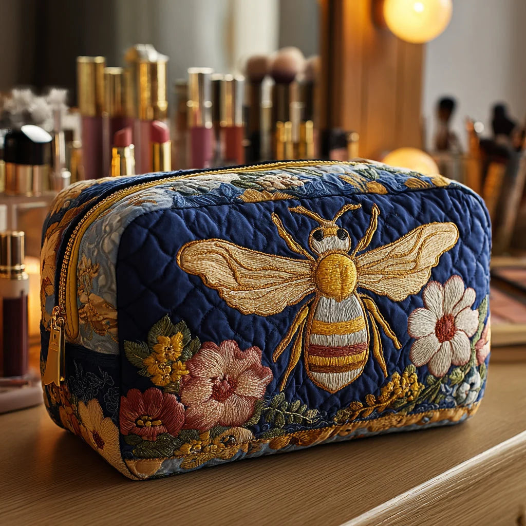 Quilted Purple Rose Makeup Bag, Elegant Floral Cosmetic Pouch, Travel Toiletry Organizer – QMBPETAL28