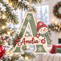 Personalized Initial Acrylic Ornament, Snowman Christmas Decoration, Custom Name Letter, Rustic Holiday Keepsake ACRYLICOR27