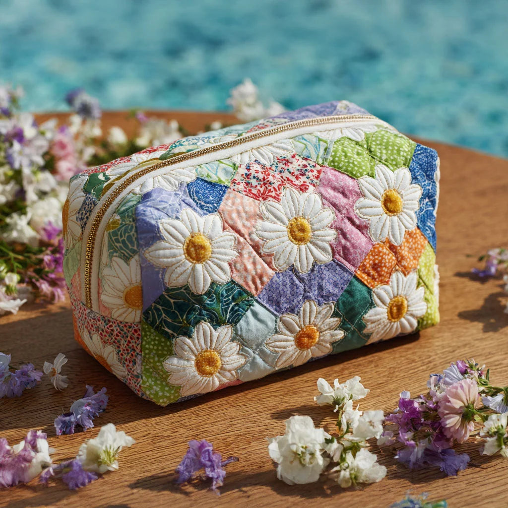 Quilted Honey Bee Makeup Bag, Vintage Floral Cosmetic Pouch, Travel Toiletry Organizer – QMBPETAL29