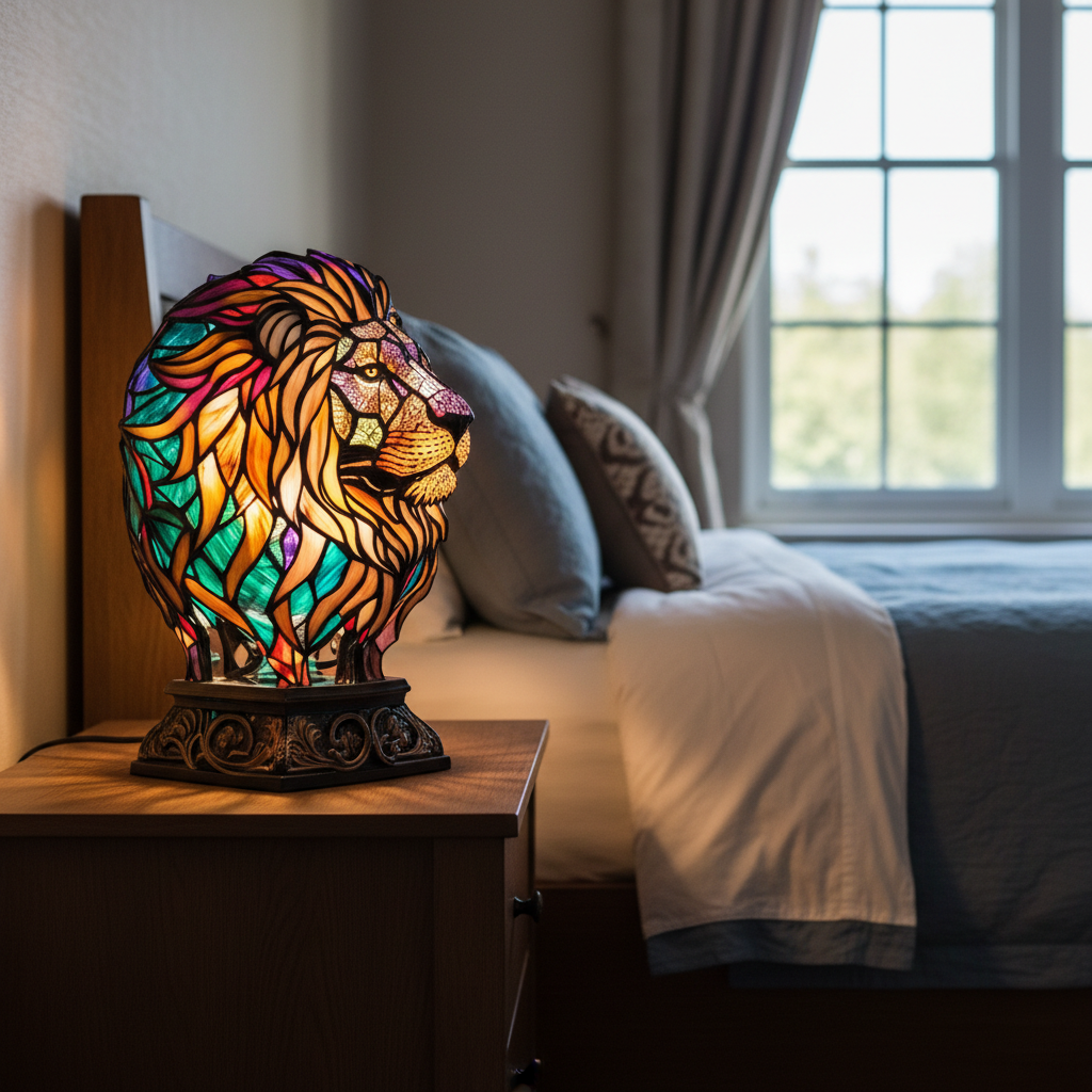 Lion LED Table Light, Acrylic Plastic Lion Animal Desk Lamp, Artistic Lion Night Light, Cozy Bedroom and Home Decor