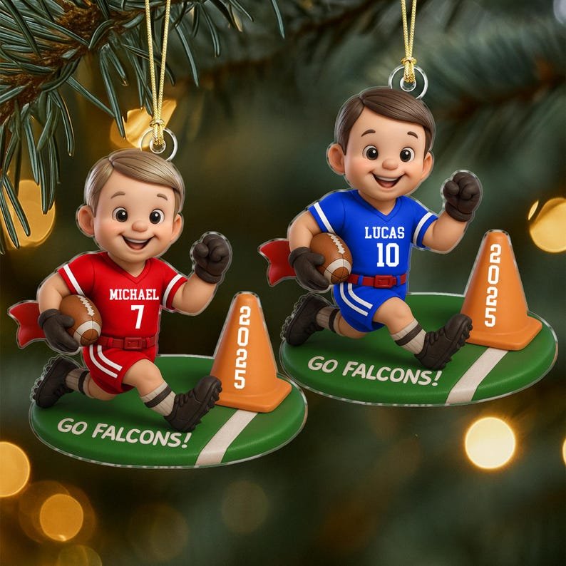 Personalized Brunette Boy Flag Football Ornament, 2025 Christmas Keepsake, Christmas Hanging Decor ACRYLICOR02