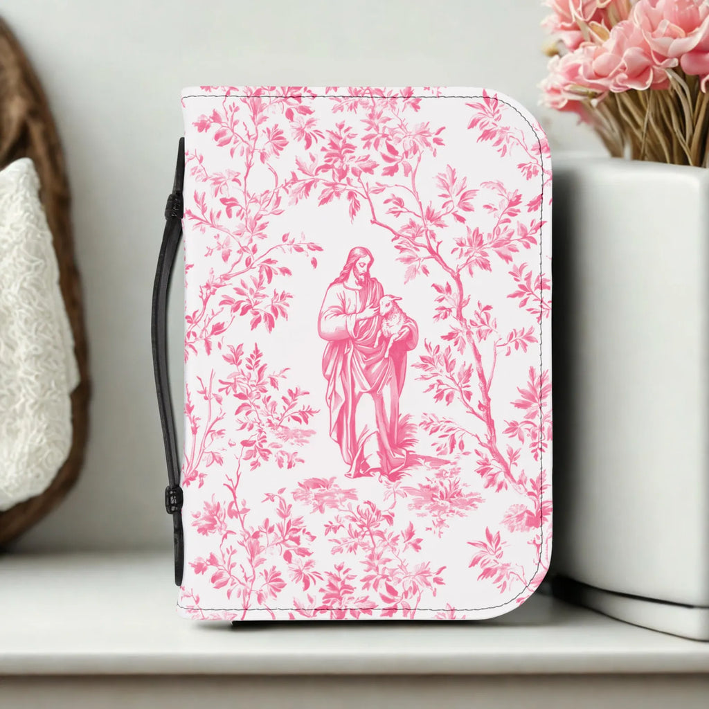Jesus Lost Lamb Bible Cover Pink Toile, Christian Coquette Bible Case for Women Jesus Lost Sheep French Toile Notebook Cover Gift for Girls. BCPETAL21