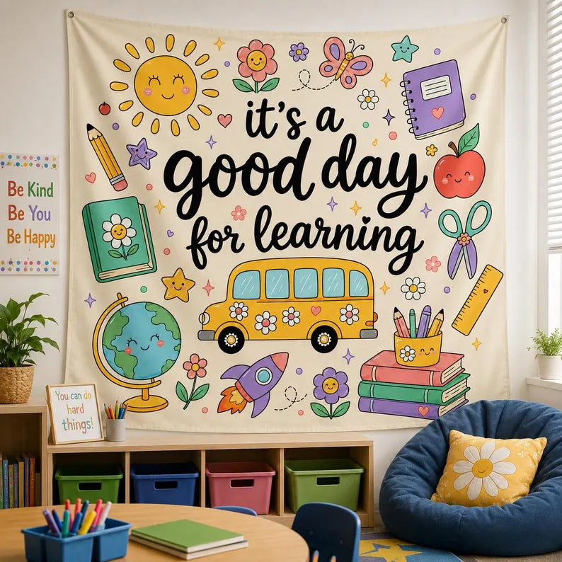 Classroom Tapestry, Cute Learning Wall Decor, Teacher Classroom Banner, Back To School Gift For Kids, Reading Corner Wall Hanging Decor. CBPETAL07