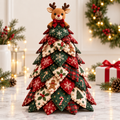 Handmade DIY Quilted Fabric Christmas Tree with Reindeer Topper, Rustic Holiday Tabletop Decoration – QCTPETAL17