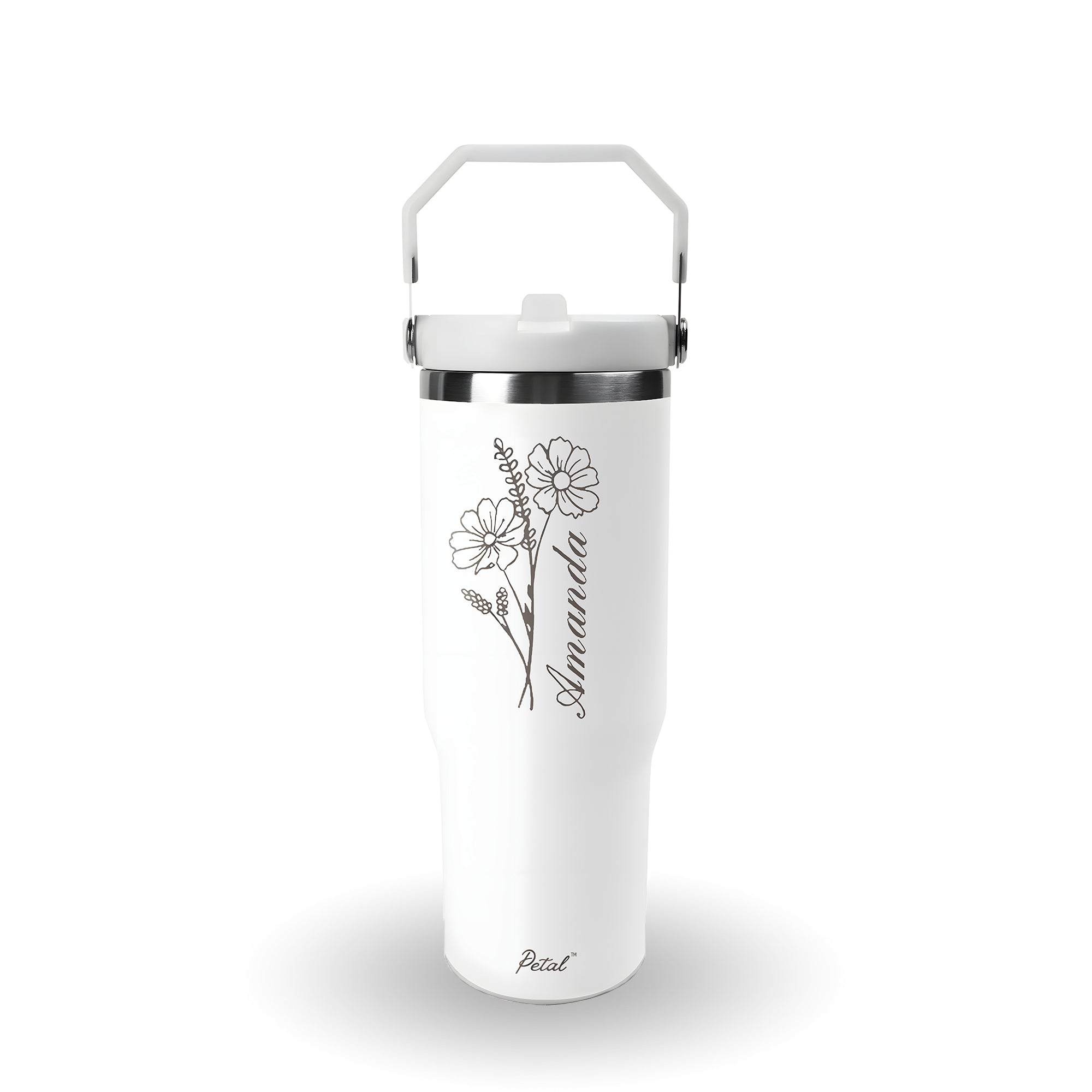 Personalized Birth Flowers 40oz Tumbler Flip Straw With Name, Hot Cold Mug With Straw, Bridesmaid Gift, Custom Name Travel Cup, Birthday Gift, Gift For Her Mother