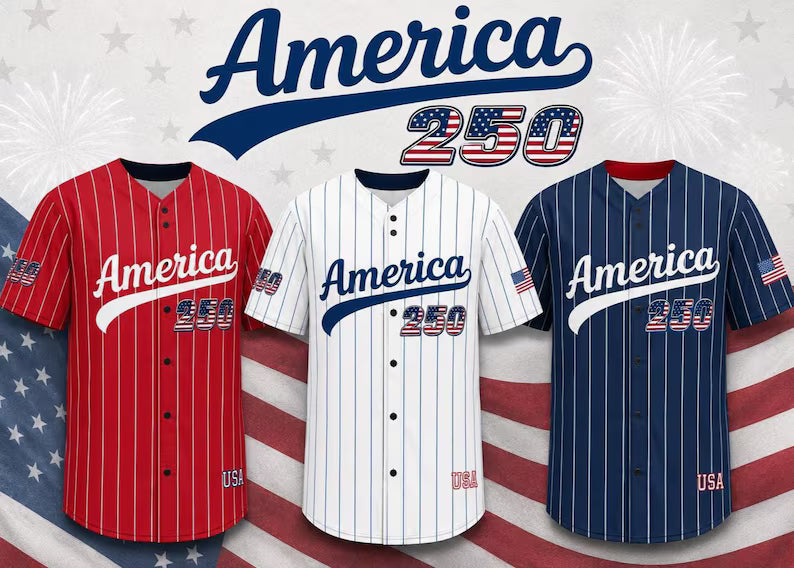 Personalized USA 250th Baseball Jersey, Red White and Blue, Custom Patriotic Shirt, Independence Day Apparel, 4th of July Custom Patriotic Baseball Jersey, 250th USA Name Number Shirt. BJPETAL04
