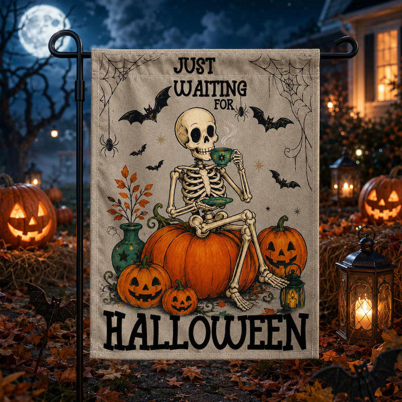 Just Waiting For Halloween Garden Flag, Funny Halloween Flag, Outdoor House Yard Porch Pool Flag. HLWGFPETAL25