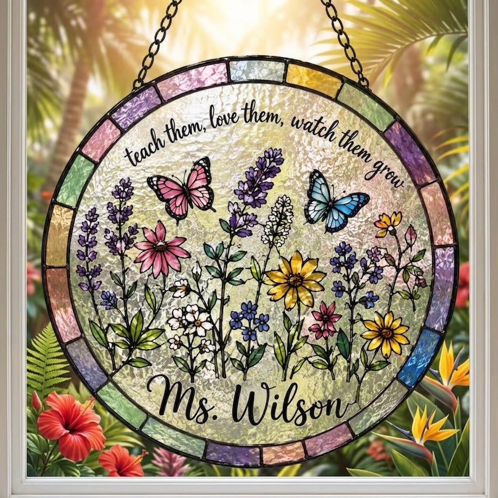 Custom Teacher Wildflower Stained Glass Suncatcher, Back To School Teacher Appreciation Gift, Thank You Gift for Teacher, Teacher Gift. SUNPETAL14