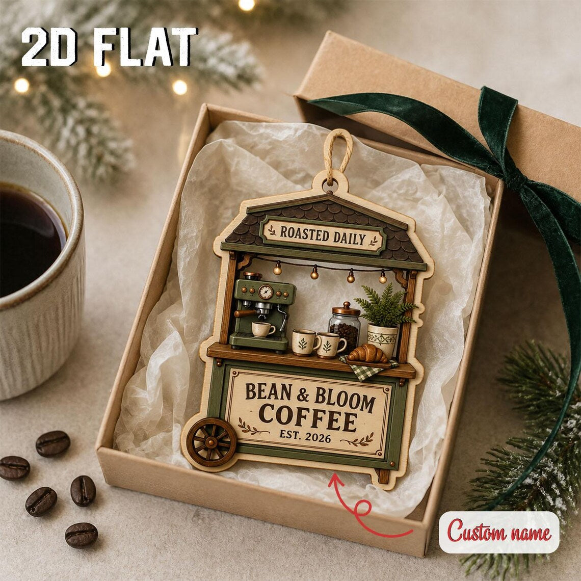Personalized Coffee Shop Christmas Ornament, Custom Business Name Wooden Keepsake, Barista Gift, Cafe Owner Holiday Decor 2026	COPETAL47