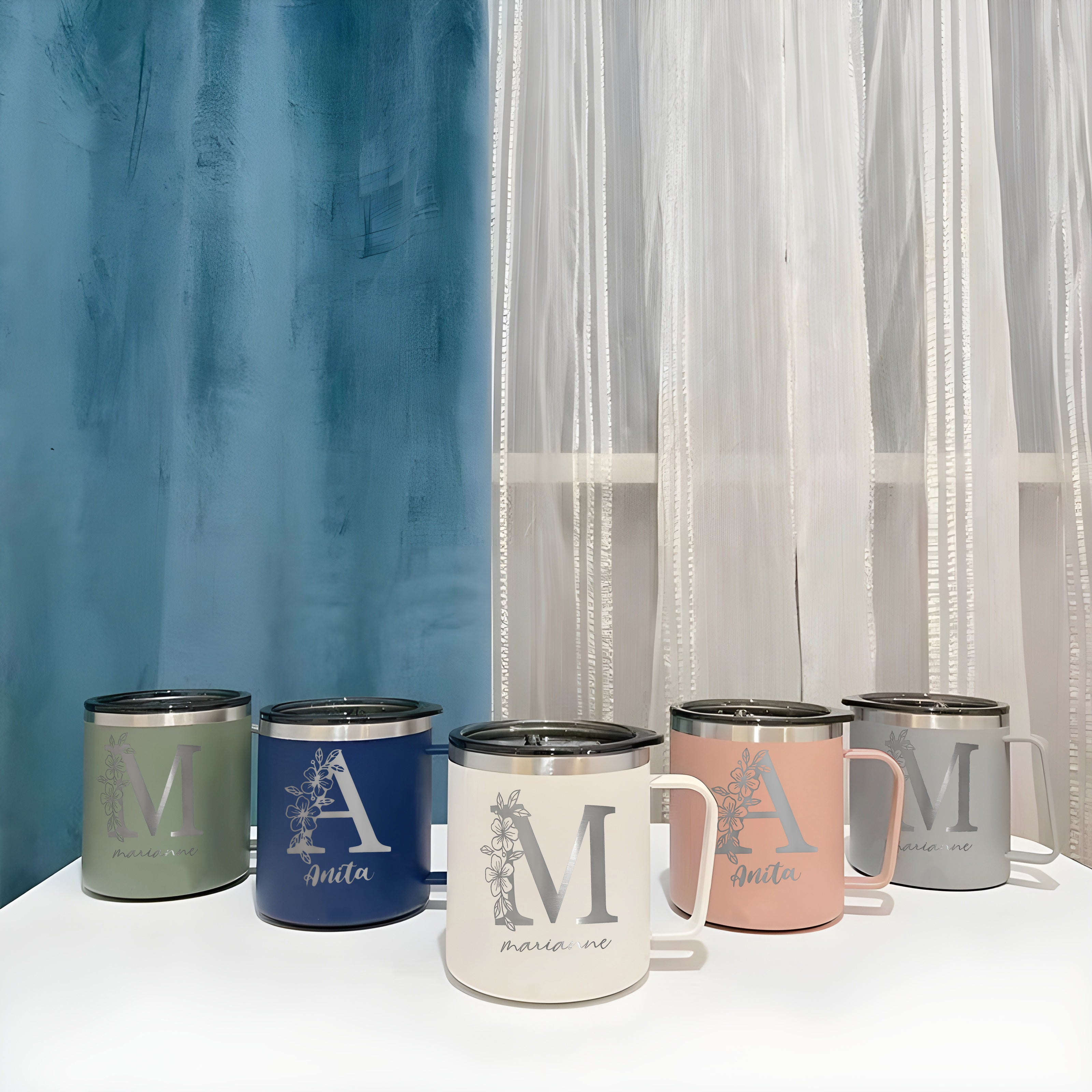 Personalized Engraved 12oz Flower Girl with Handle Coffee Mug, Bridesmaid Gift, Custom Name Travel Cup, Birthday Gift, Gift For Her Mother