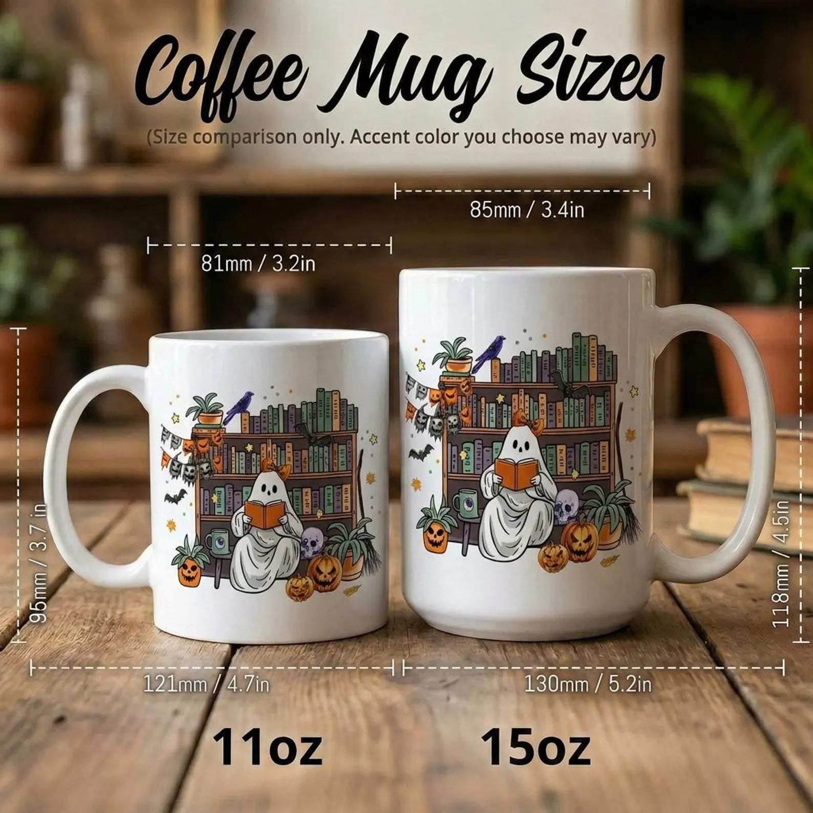 Cute Ghost Reading Book Mug, Spooky Bookshelf Ceramic Cup, Halloween Book Lover Gift For Librarian, Fall Autumn Bookish Cozy Reading Present. MPETAL15