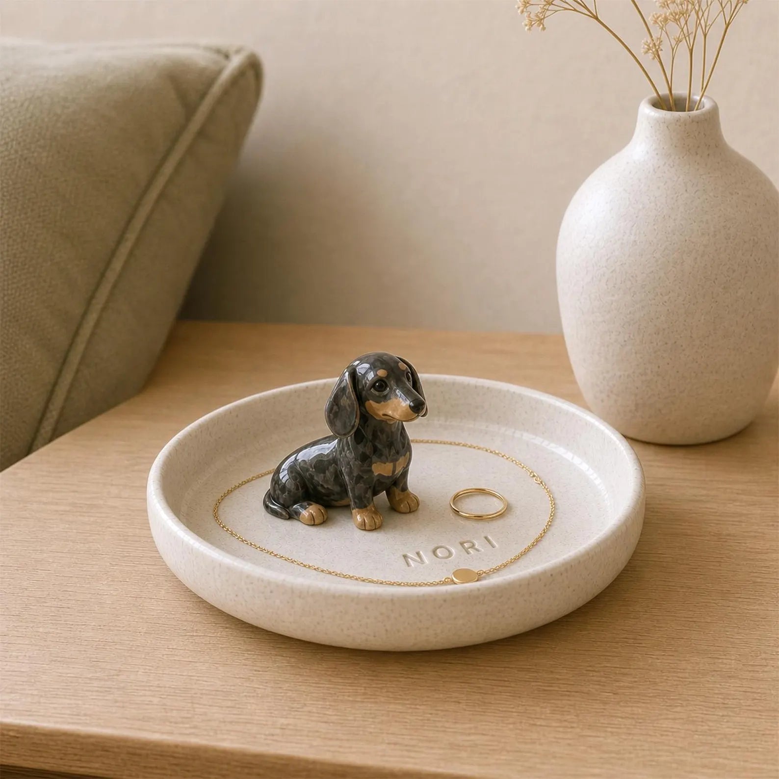 Personalized Ceramic Pet Ring Dish, Hand-Carved Dog Jewelry Tray, Pet Memorial Gift. CPPETAL01