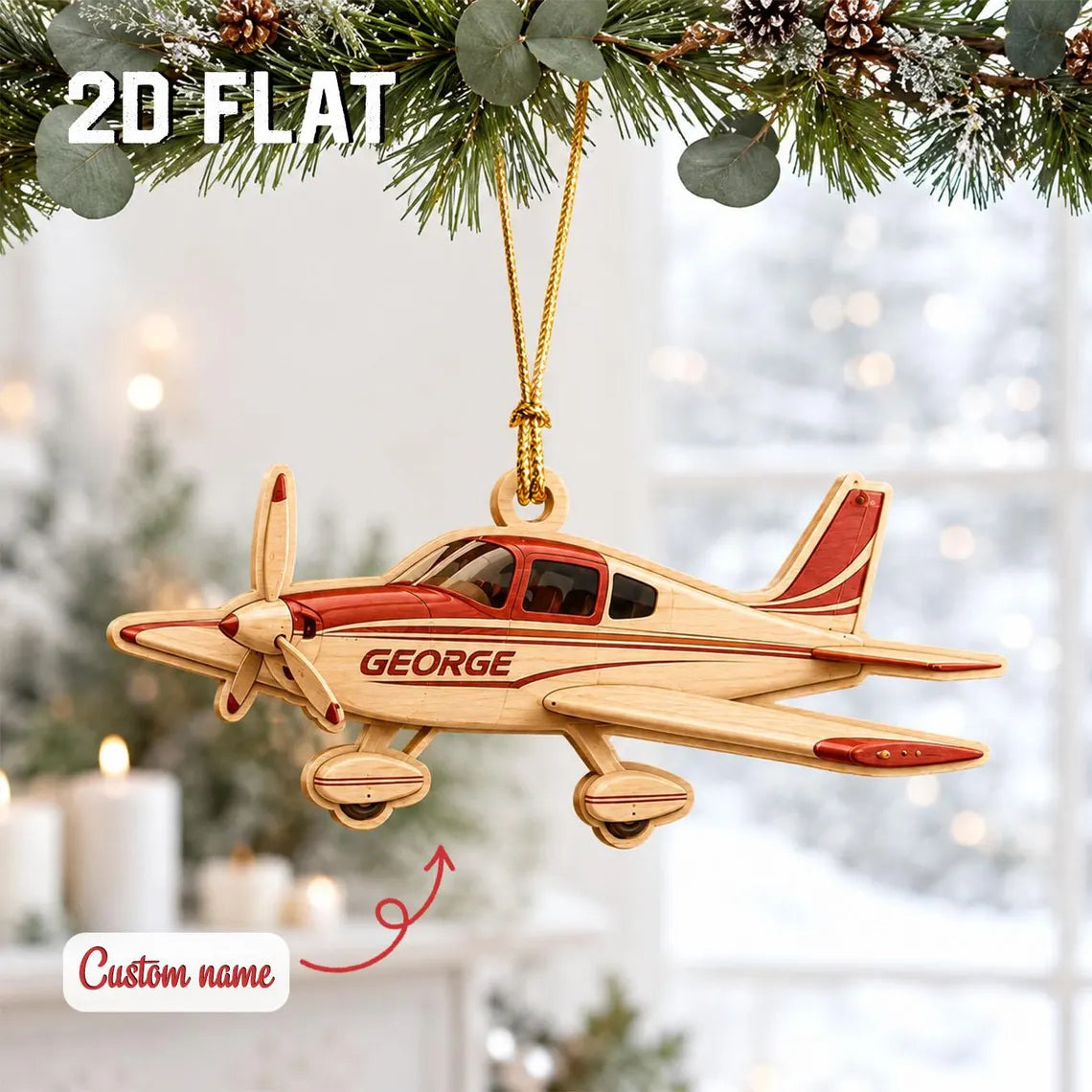 Personalized Airplane Ornament, Custom Pilot Christmas Gift, Wooden Aircraft Name Ornament, Aviation Gift for Pilot or Flight Instructor	COPETAL37