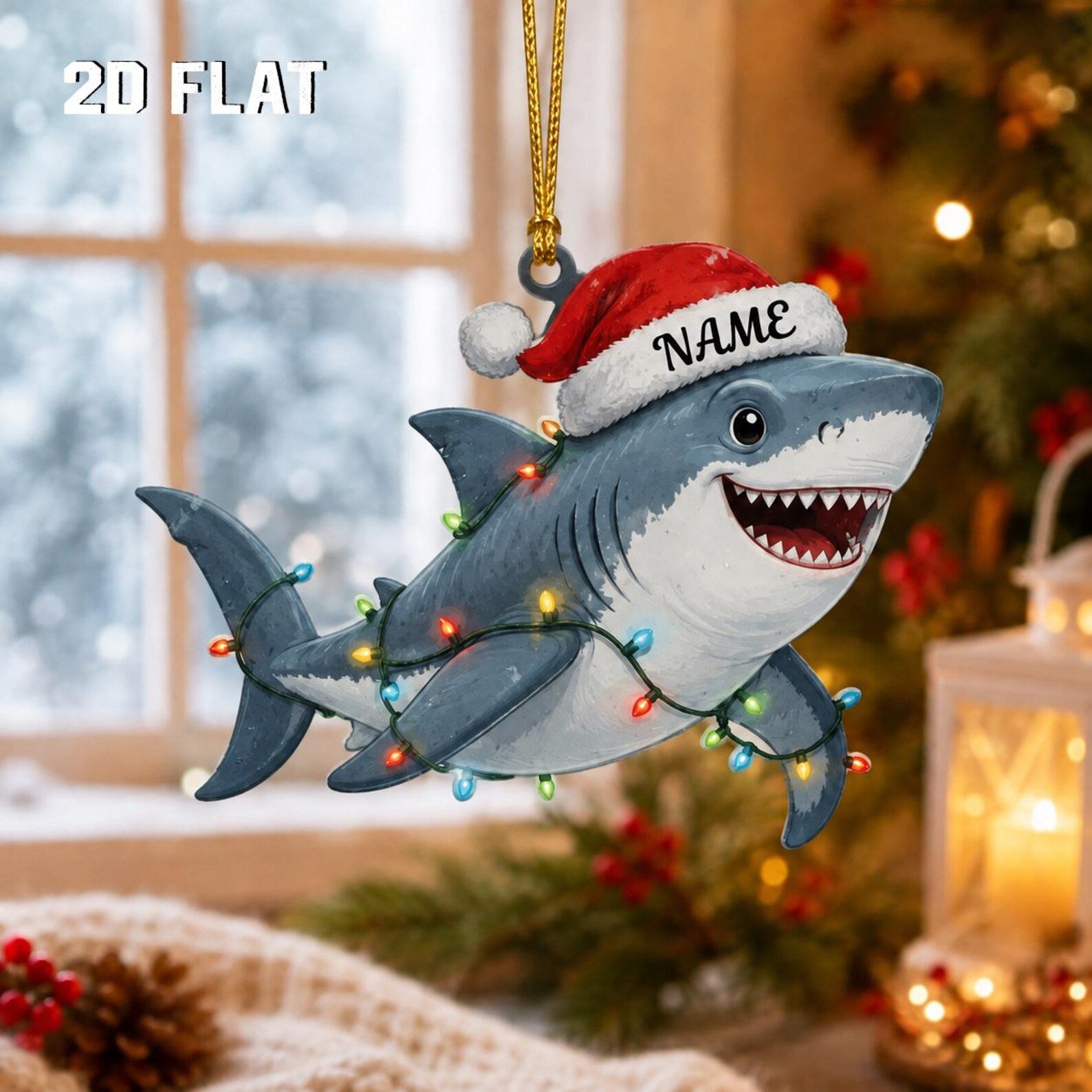 Personalized 2D Flat Shark Christmas Ornament, Custom Name Wooden Ornament, Shark Lover Gift, Ocean Christmas Decor - COPETAL01