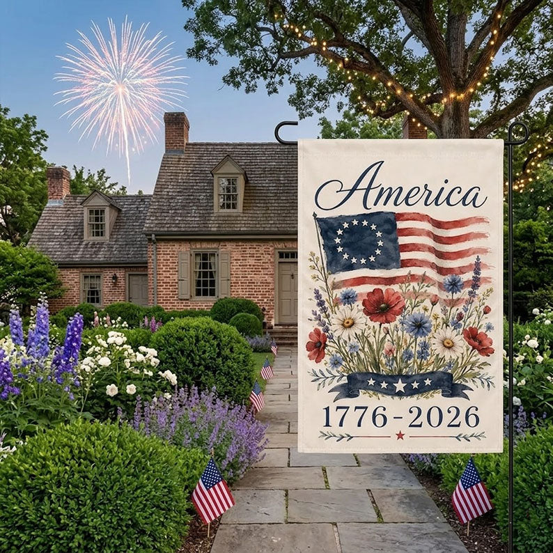 USA 250th Anniversary Garden Flag 1776-2026 Patriotic Outdoor Decor American Semiquincentennial Yard Banner. GFPETAL02