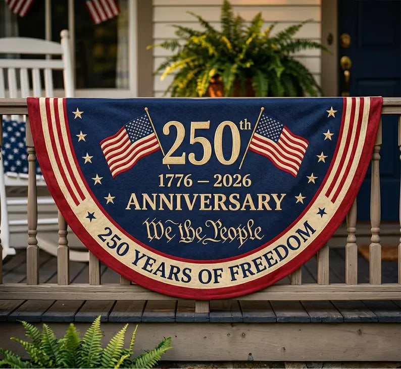 250th Anniversary America Bunting Flag, Patriotic Porch Decor, Semicircle Bunting Flag, Fourth of July Outdoor Decor, USA 1776 2026. BPETAL04