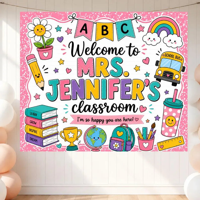 Personalized Teacher Welcome Tapestry, Teacher Banner Sign Back to School, Classroom Banner Decor, Custom Teacher Gift, First Day Of School. CBPETAL02