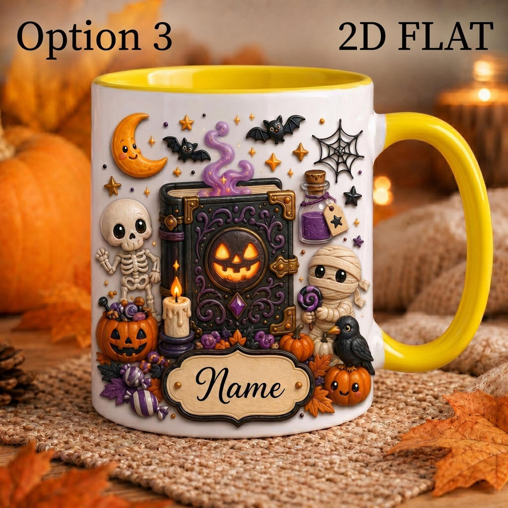 Personalized Halloween Mug, Custom Spooky Coffee Cup, Cute Witch Ghost Pumpkin Mug, Fall Halloween Gift with Name. MPETAL10
