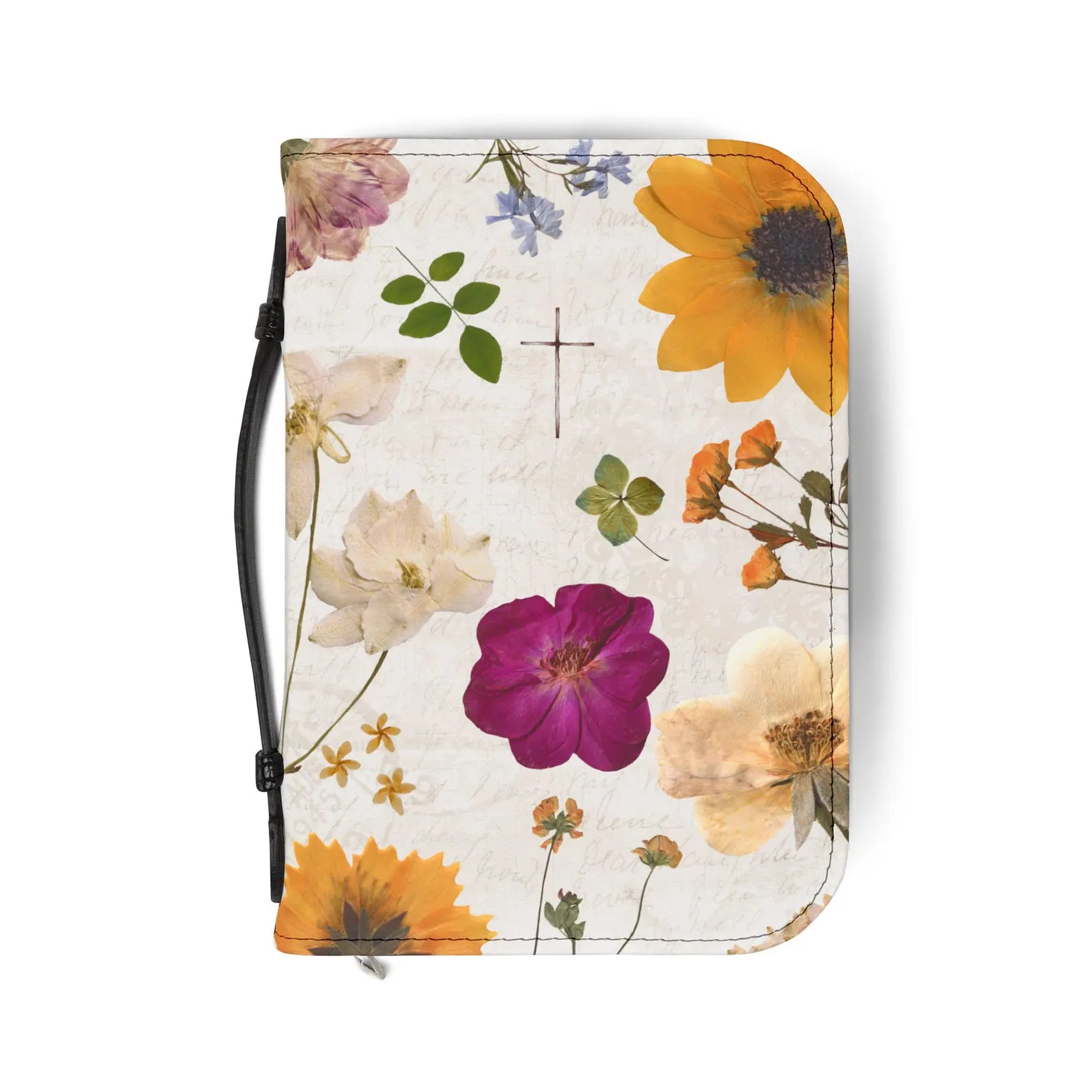 Pressed Floral Cross Bible Cover | Floral Zippered Bible Case. BCPETAL22
