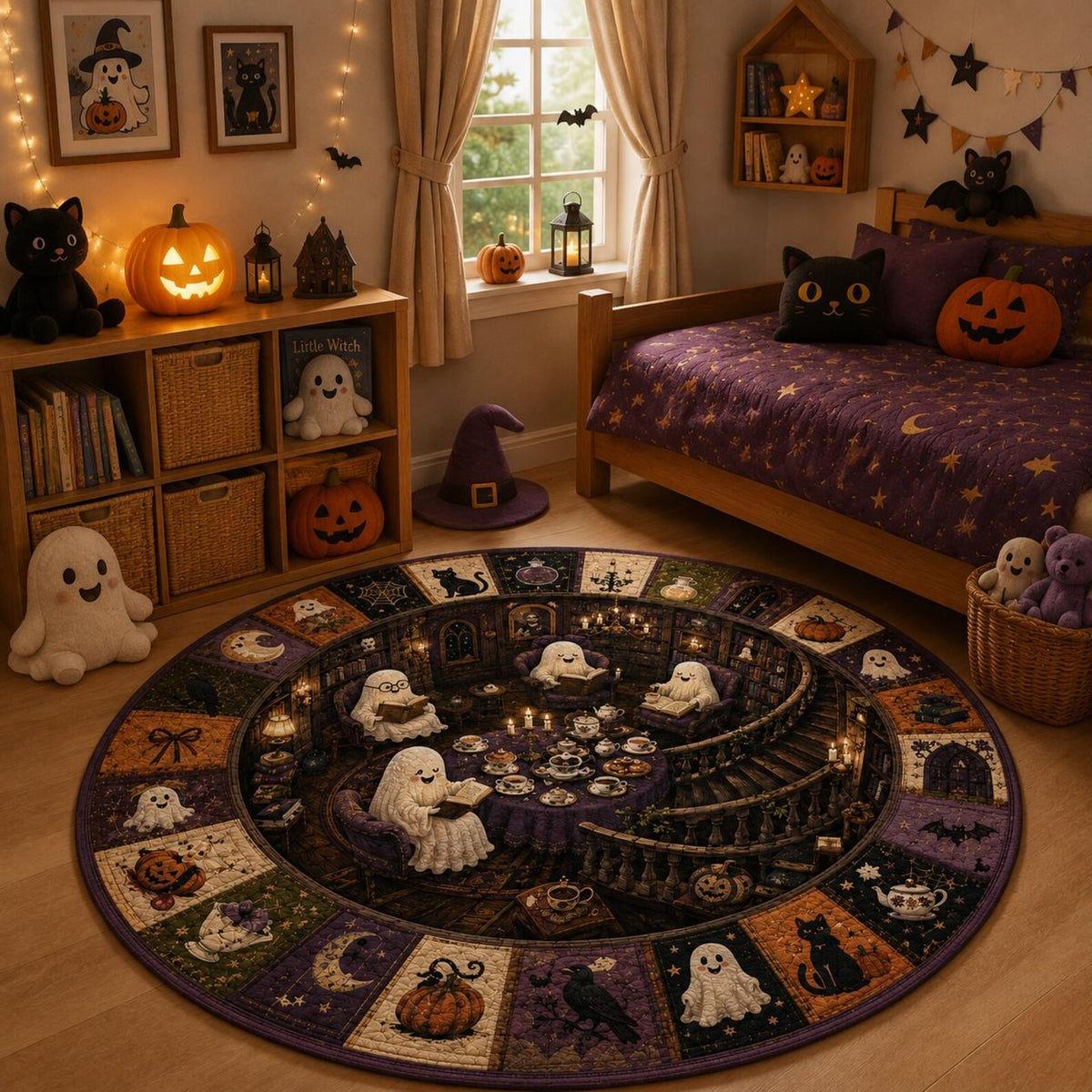3D Illusion Ghost Halloween Round Rug, Cute Ghost Round Area Rug, Floor Mat, Spooky Floor Mat, Living Room Bedroom Decor, Ghost Lover Gift. QRPETAL30