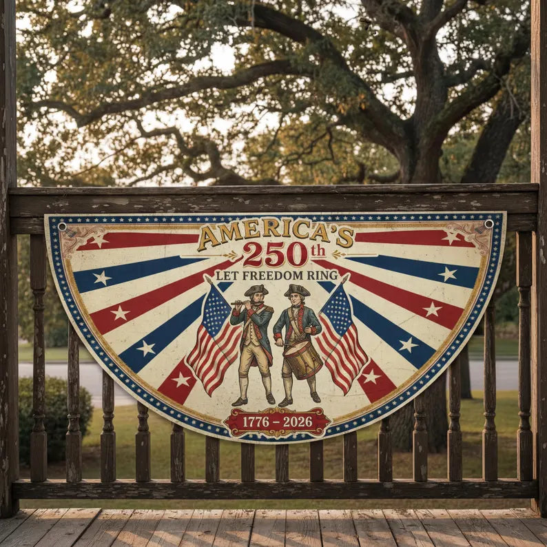 America 250th Anniversary Patriotic Bunting Banner, 1776 2026 Let Freedom Ring Porch Decor, Vintage American Fan Flag, Fourth of July Decor. BPETAL06