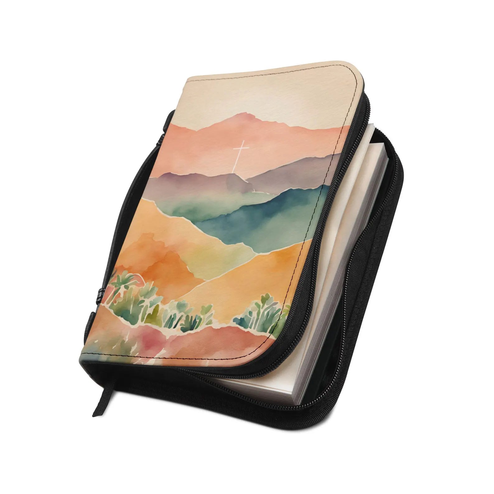 Christian Mountain Bible Cover, Watercolor Landscape Scripture Case, Faith Gift for Her. BCPETAL13