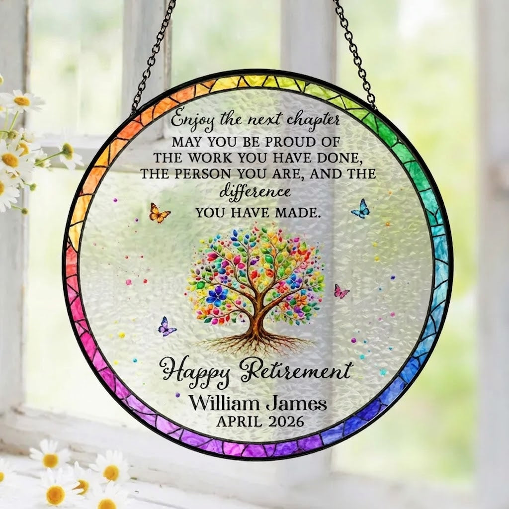 Tree of Life Retired Glass Suncatcher, Personalized Retirement Gift 2026, Farewell Gift for Teacher, Nurse, Coworker, Retirement Keepsake. SUNPETAL20