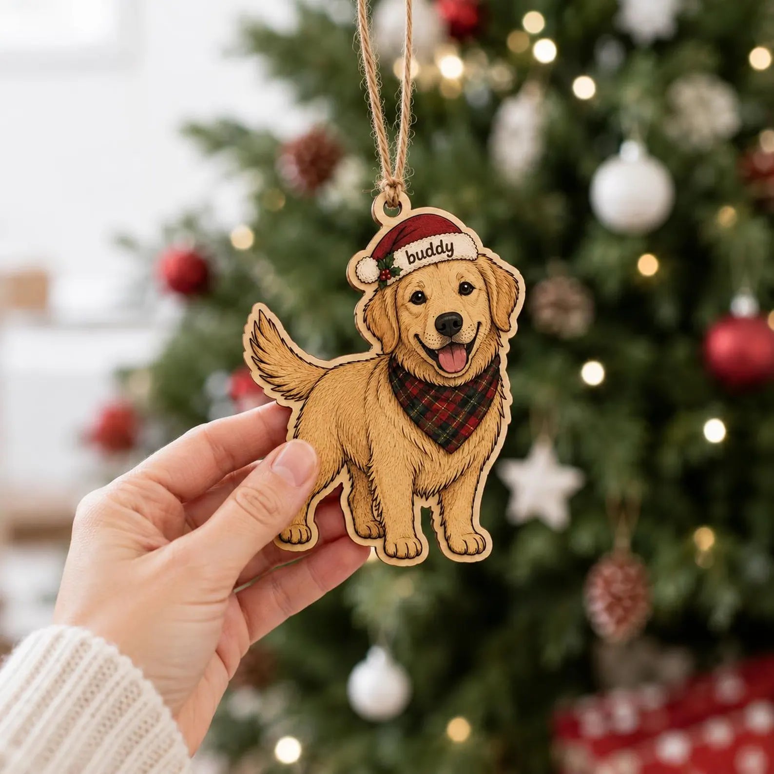 Personalized Golden Retriever Wooden Ornament, Custom Dog Name Christmas Ornament, Pet Memorial Gift, Dog Lover Christmas Keepsake	COPETAL12