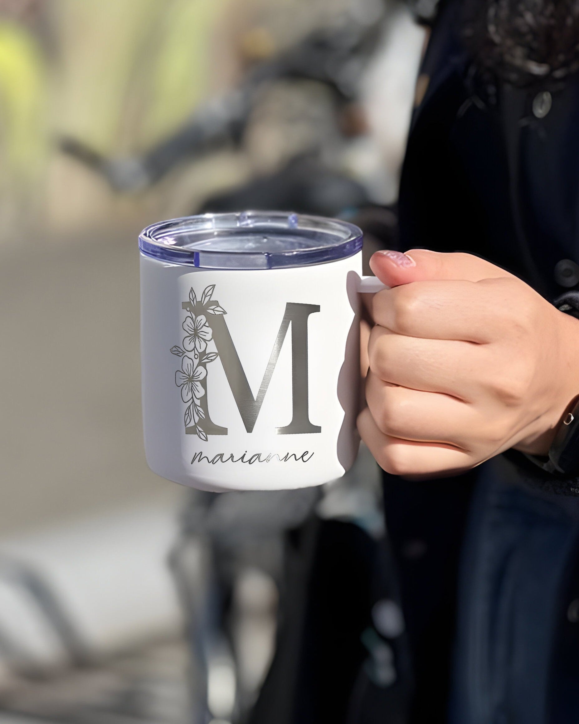 Personalized Engraved 12oz Flower Girl with Handle Coffee Mug, Bridesmaid Gift, Custom Name Travel Cup, Birthday Gift, Gift For Her Mother