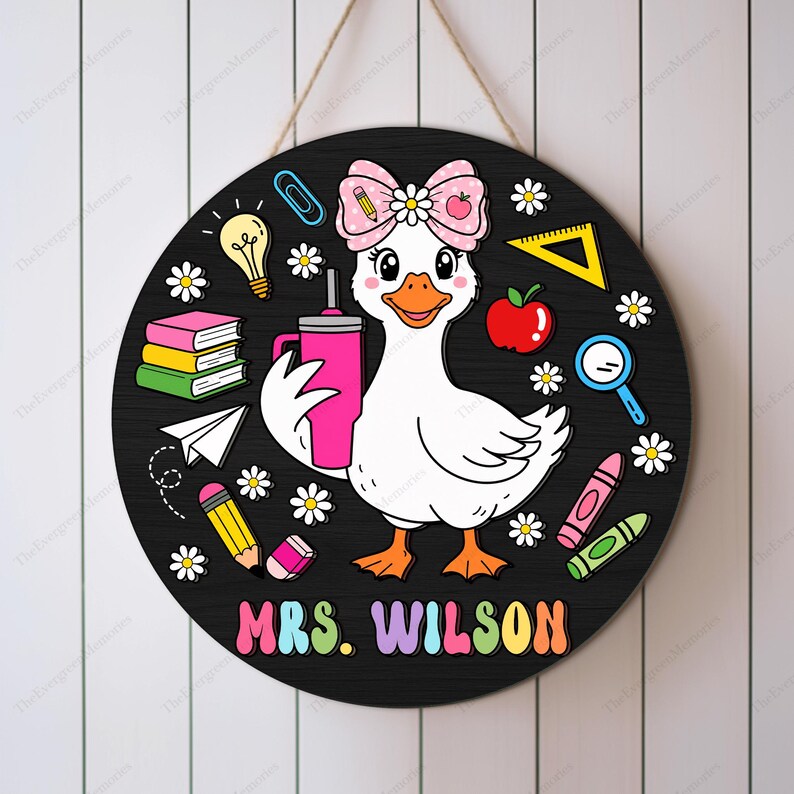 Personalized Teacher Goose Door Sign, 3D Wood Classroom Decor, Silly Goose Teacher Name Sign, Back to School Gift. DHPETAL11