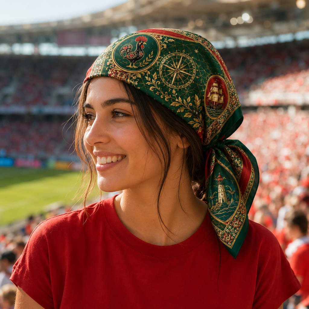 Portugal Football Scarf Satin Square Scarf Soccer Cup 2026, Portugal Soccer Fan Gift, Portugal Patriotic Bandana. SSPETAL23