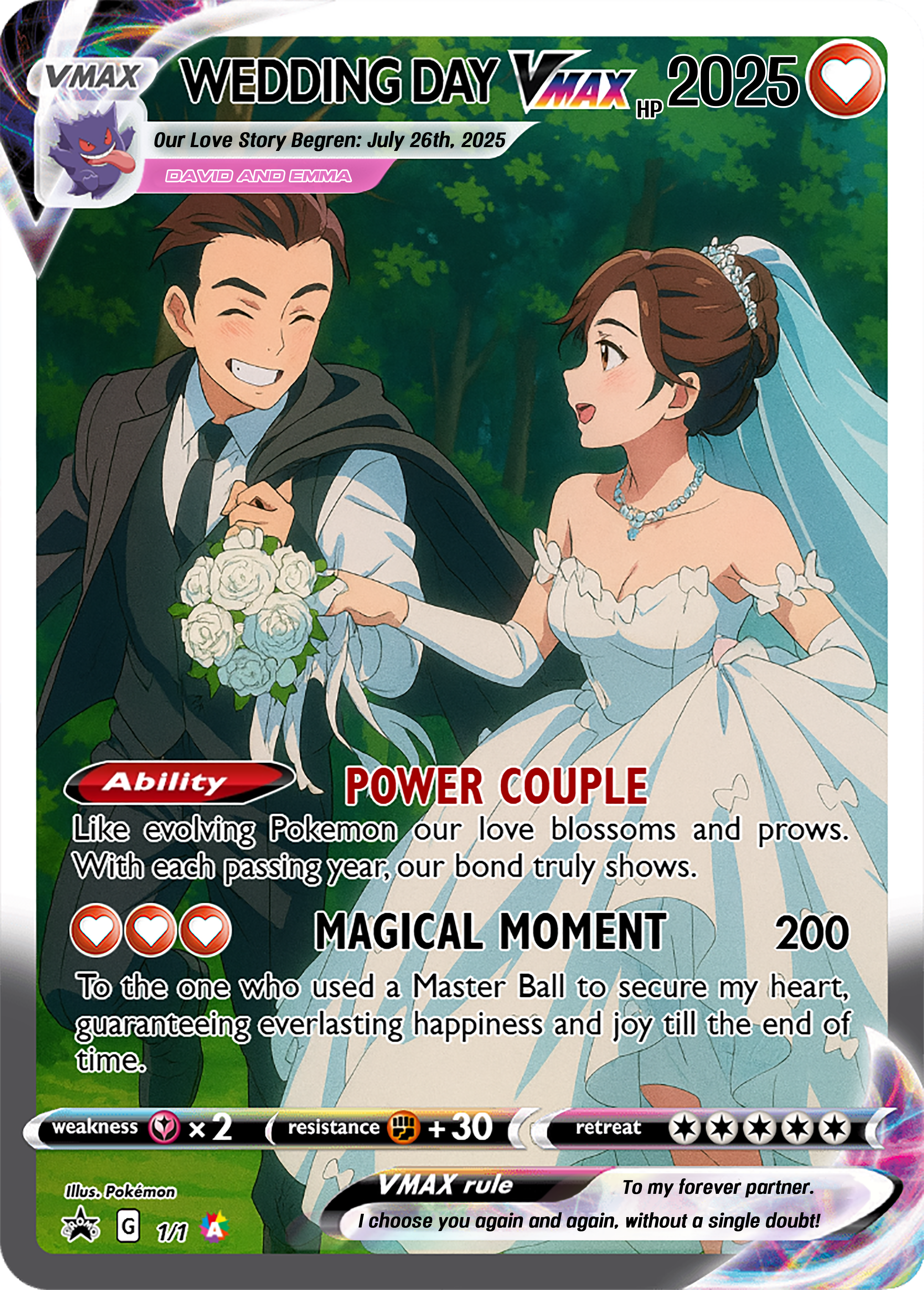 Personalized Poke Love Acrylic Card, Anime Couple Gift with Photo, Anniversary Present for Gamer Husband or Boyfriend, Valentine's Day