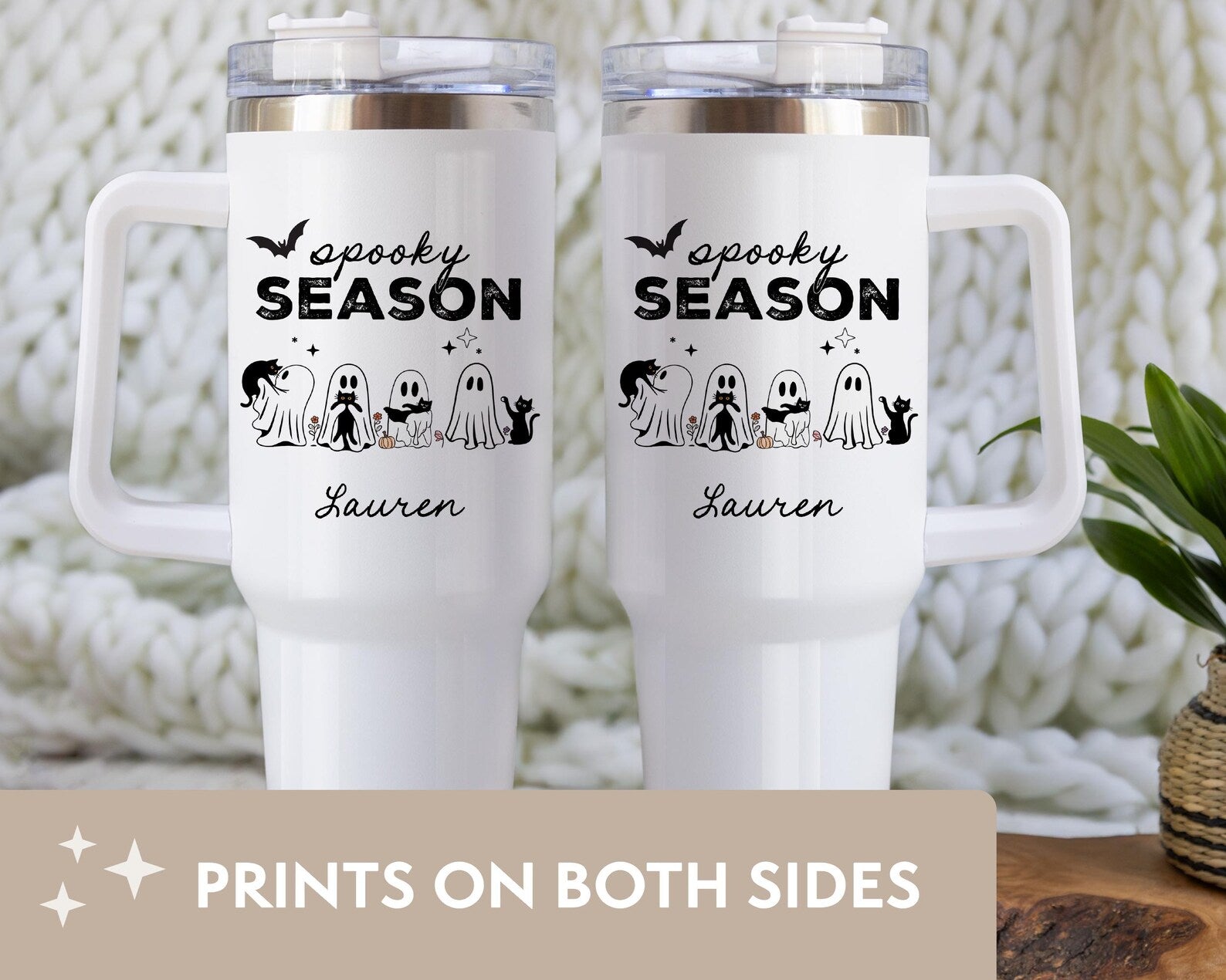 Halloween Ghost Tumbler, 40oz Tumbler with Handle, Personalized Spooky Season Tumbler, Custom Ghost Travel Cup, Ghost Halloween Tumbler Gift. TBLPETAL7